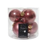 Kerstballen glas Ø 8 cm - velours roze (6 stuks)