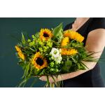 Boeket Heleen, large gebonden  zonnebloemen - geel/wit