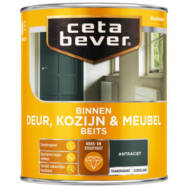  - Cetabever Binnenbeits Deur, Kozijn & Meubel transparant zijdeglans, antraciet - 750 ml