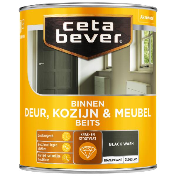  - Cetabever Binnenbeits Deur, Kozijn & Meubel transparant zijdeglans, black wash - 750 ml