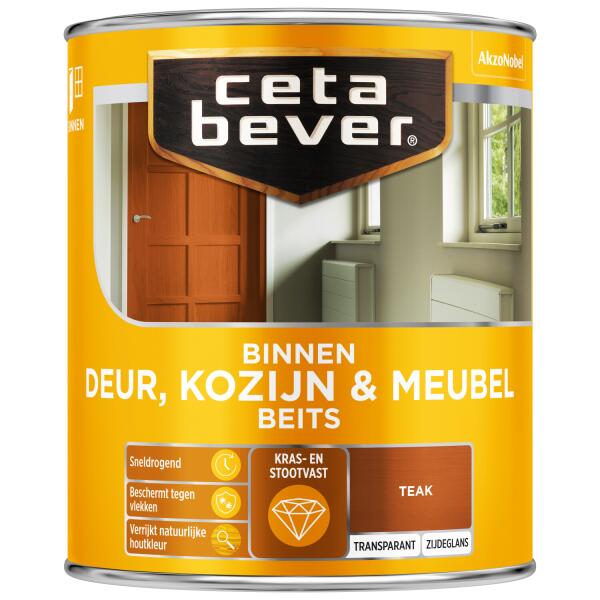  - Cetabever Binnenbeits Deur, Kozijn & Meubel transparant zijdeglans, teak - 750 ml