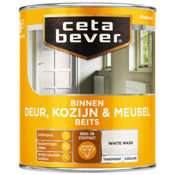  - Cetabever Binnenbeits Deur, Kozijn & Meubel transparant zijdeglans, white wash - 750 ml